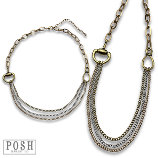 Multi-chain equestrian horse bit charm necklace