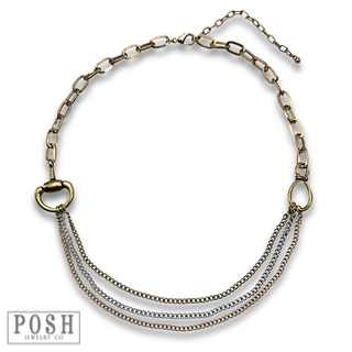 Multi-chain equestrian horse bit charm necklace
