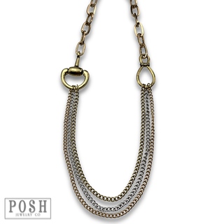 Multi-chain equestrian horse bit charm necklace