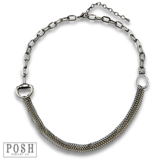 Multi-chain equestrian horse bit charm necklace
