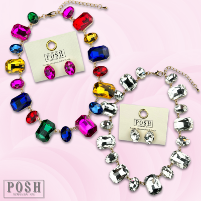 Mixed size rhinestone necklace set