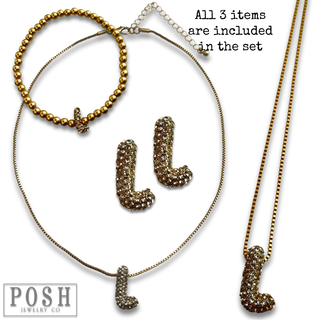 Rhinestone initial jewelry set
