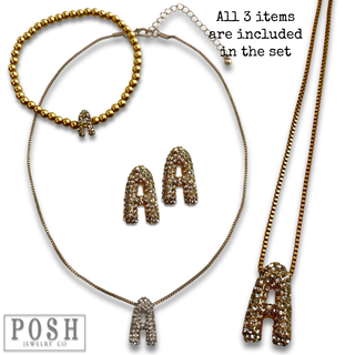 Rhinestone initial jewelry set