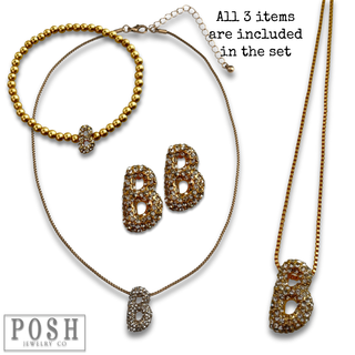 Rhinestone initial jewelry set