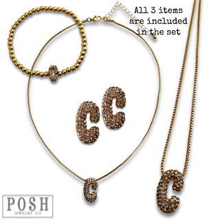 Rhinestone initial jewelry set
