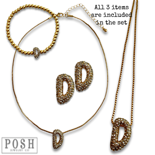 Rhinestone initial jewelry set