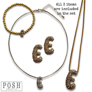 Rhinestone initial jewelry set