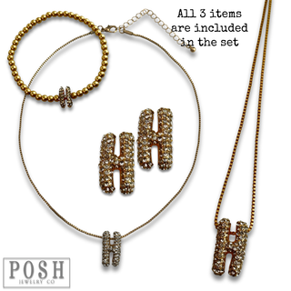 Rhinestone initial jewelry set
