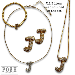 Rhinestone initial jewelry set