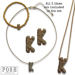 Rhinestone initial jewelry set