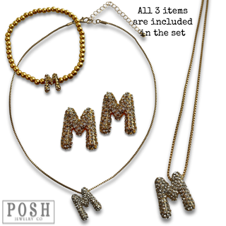 Rhinestone initial jewelry set
