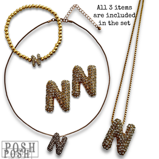 Rhinestone initial jewelry set