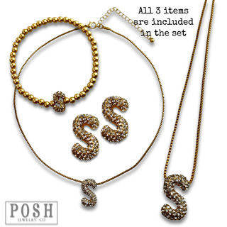 Rhinestone initial jewelry set