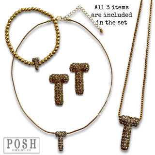 Rhinestone initial jewelry set