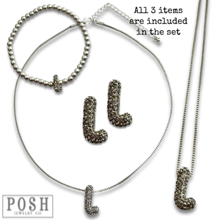 Rhinestone initial jewelry set