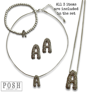 Rhinestone initial jewelry set