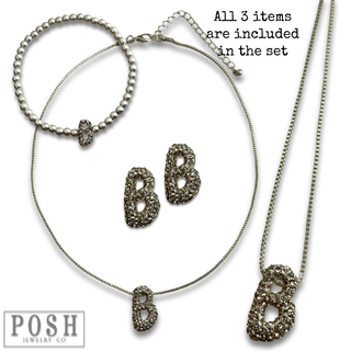 Rhinestone initial jewelry set