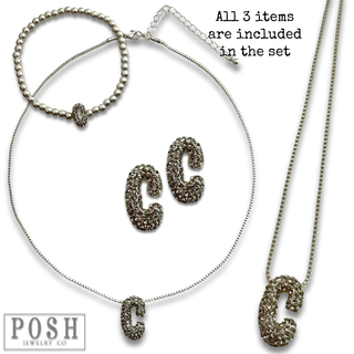 Rhinestone initial jewelry set