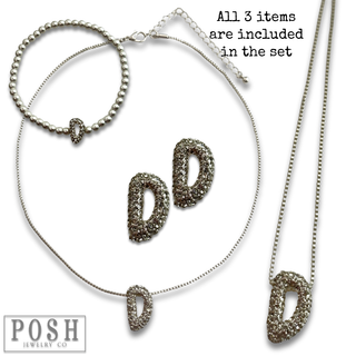 Rhinestone initial jewelry set