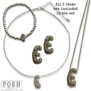 Rhinestone initial jewelry set