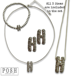 Rhinestone initial jewelry set