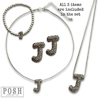 Rhinestone initial jewelry set
