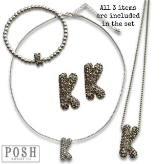 Rhinestone initial jewelry set