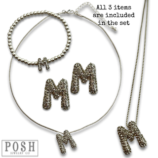 Rhinestone initial jewelry set