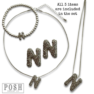 Rhinestone initial jewelry set