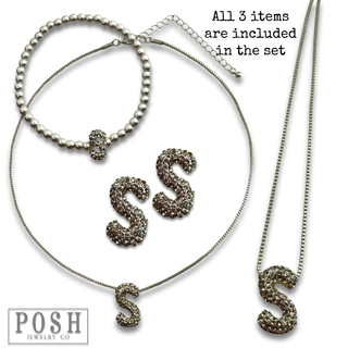 Rhinestone initial jewelry set