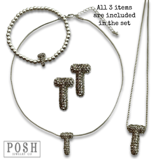 Rhinestone initial jewelry set
