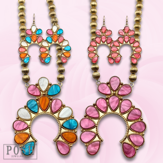 Mother of pearl look squash blossom necklace set