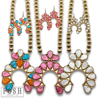 Mother of pearl look squash blossom necklace set