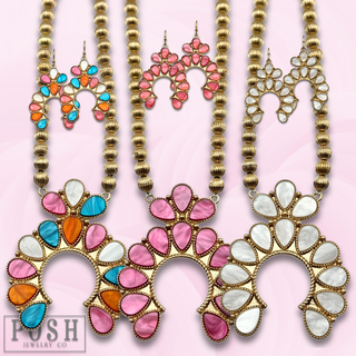 Mother of pearl look squash blossom necklace set