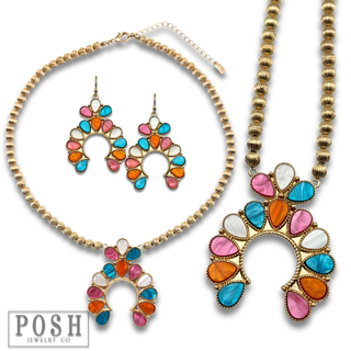 Mother of pearl look squash blossom necklace set