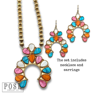 Mother of pearl look squash blossom necklace set