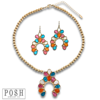 Mother of pearl look squash blossom necklace set