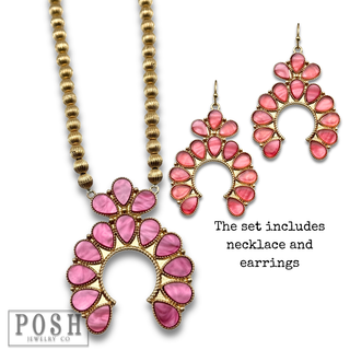Mother of pearl look squash blossom necklace set