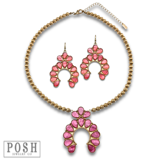 Mother of pearl look squash blossom necklace set