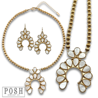 Mother of pearl look squash blossom necklace set