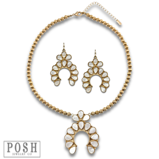 Mother of pearl look squash blossom necklace set