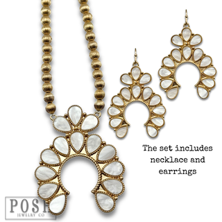 Mother of pearl look squash blossom necklace set