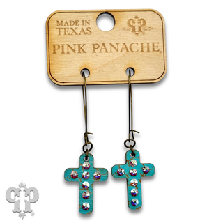 Mini wood cross earring with Austrian crystals