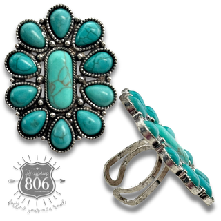 Turquoise color oval flower ring