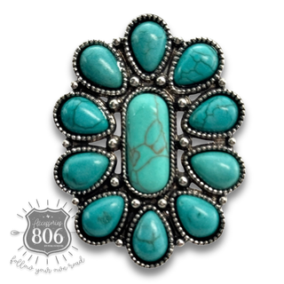 Turquoise color oval flower ring