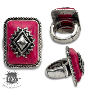 Western rectangle aztec stone ring - LC