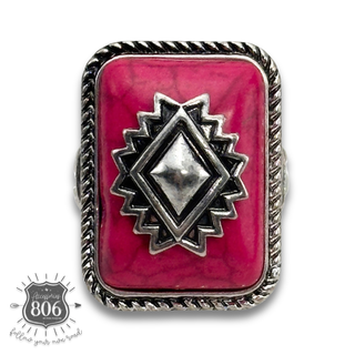 Western rectangle aztec stone ring - LC