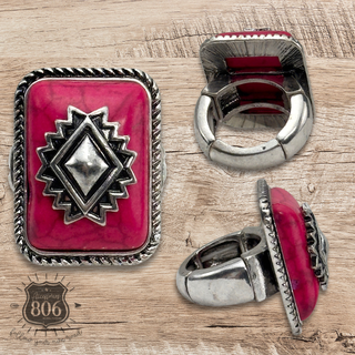 Western rectangle aztec stone ring - LC