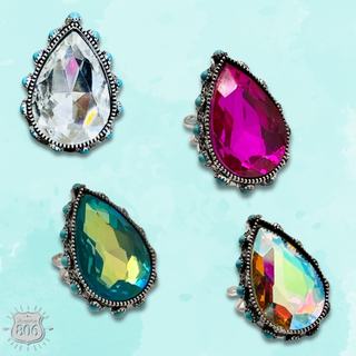 Rhinestone, bead studded teardrop ring