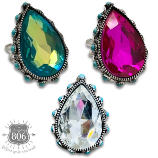 Rhinestone, bead studded teardrop ring